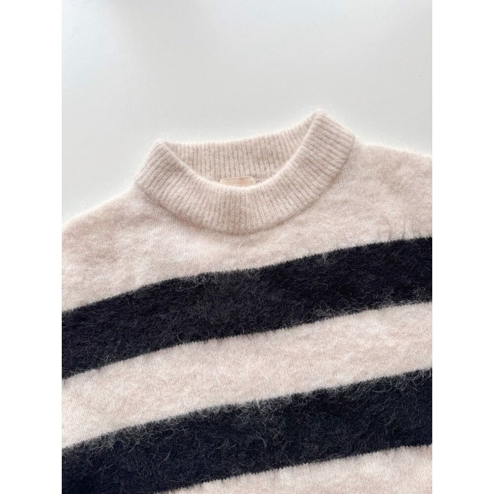 H&M White Black Striped Mohair Wool Blend Knit Crew Neck Sweater, Size M - Picture 10 of 13